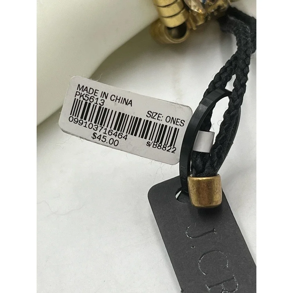 J. Crew Amber‎ Color Rhinestone Gold Tone Black Toggle Adjustable Bracelet